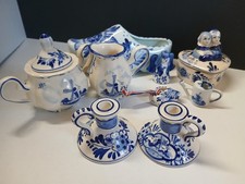 Delft Blue Hand Painted Lot Dish Shoes Candlestick Creamer Sugar Miniatures picture
