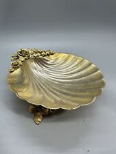 Vintage Matson Rose and Shell Metal Dish Gilded 3-Footed Soap Trinket Tray picture