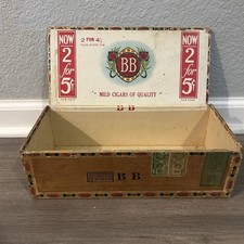 Vintage BB Mild Cigars Wooden Cigar Box w/ Tax Stamps (Empty) picture
