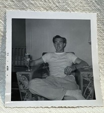 Vtg Photo Handsome Young Man Smoking Cigarette Drinking Beer Gay Int picture
