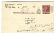 Cottage Grove OR 1954 Free Methodist Church Postal Card E.C. Bush Young People picture
