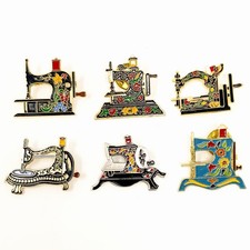 Lot 6 Vintage Clotilde Sewing Machine Enamel Lapel Pins Pinback Buttons picture