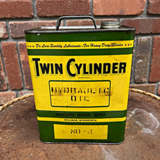 Vintage Twin Cylinder Oil 2 Hydraulic Advertising Can Green/Yellow John Deere picture