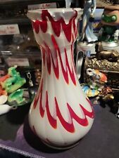 Hand Blown White  Red Vase Red Wave Blown Vase 9 in picture