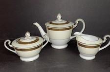 Noritake Goldkin China Teapot, Creamer, Sugar Set 4985 Floral Gold Trim picture
