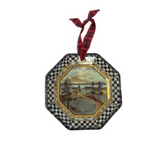 MACKENZIE-CHILDS Maclachlan Plate Ornament Courtly Check Christmas Plaid Ribbon picture