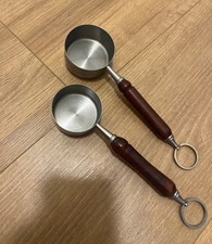 Vintage Wooden Handle Kitchen Measuring Cups Set Of 2 1/3 Cup, 1/4 Cup  picture