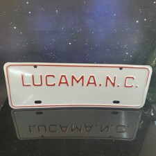 VTG Lucama NC City License Plate Red & White Metal Embossed NOS RARE Sign  picture