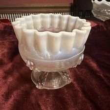 Vintage Northwood Glass Opalescent UV Reactive Ribbon Candy Rose Bowl Vase picture