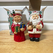 Holiday Collection World Bizarre Wood Santa & Mrs. Claus Figurines Set of 2 picture