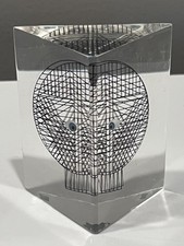 Lucite 3D owl triangle sculpture paperweight merle edelman picture