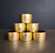 Vtg Otagiri Napkin Rings Brushed Gold Laquered Bamboo set of 6 Plastic in Box picture