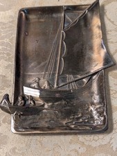 Vintage Signed Heavy Bronze Ash Tray or Key Dish Sailboat Nautical Ocean Boating picture