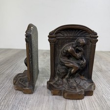 Vintage Heavy Solid Bronze Metal Bookends Set Of 2 Rodin's