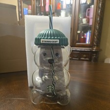 Starbucks Green Hat Teddy Bear Glass Cold Cup Tumbler 2025 20oz picture