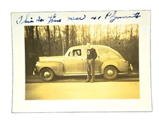 Vintage 1941 Plymouth Car Photo Letterman Sweater Block Letter D Sedan Auto B&W picture