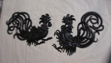 Vintage Vermay Metal Fighting Roosters MCM Set of 2 - Black picture