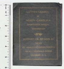 1933 Luther League Convention Salisbury North Carolina M.L. Stirewalt Program picture
