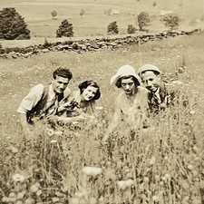 Antique Snapshot Photograph Beautiful Women Handsome Men In Field Outside picture