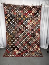 antique quilt 60x92 cotton mixed postage stamp 9 patch top 19thc picture