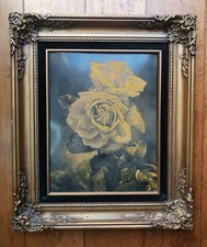 VTG Ron Morano Metal Etching Rose Flower Gold Framed Art Love Glass Etched ZINC picture