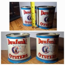 Rare Lot Of 2 Small Pint Size Daufuski Oyster Tin Can Seafood Native American  picture
