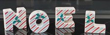 Vintage Ceramic NOEL Candy Striped Christmas Candle Holder Set - Japan picture