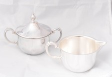 Antique Sheridan Silverplate Cream Pitcher & Sugar Bowl with Lid Tea Creamer Set picture