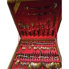 Vintage Tommy's Gems Thai Bronzeware Flatware Set Wood Case - 155 Pieces picture