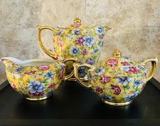 JAMES SADLER SOPHIE CHINTZ MINI COFFEE POT, CREAMER, AND SUGAR -  VINTAGE/RARE picture