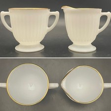MacBeth Evans 2pc 24Kt Gold Trim Petalware Opalescent Monax Cream & Sugar USA picture