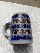 Reinhold Merkelbach German Beer Stein Waves Blue Solid 5 In Tall picture