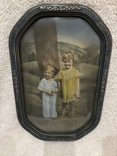 Antique Vintage Framed Portrait Photograph Of Children, Convex Glass picture