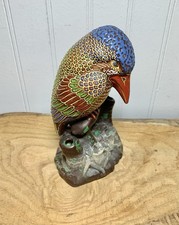 Vintage Japanese Porcelain Kingfisher Figurine Cloisonne Style Incense Holder picture