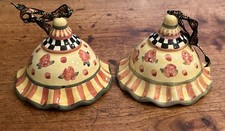 Pair Of 2 Vintage Hard-To-Find Mackenzie Childs Ceramic Bell Ornaments picture