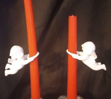 Vintage Bisque Porcelain Angel Candle Huggers Set of 2 for Taper Candles EUC picture