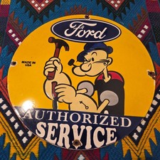 Vintage Ford Porcelain Sales Service Gas Station Popeye Sailor Advertising Sign picture
