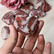 3pc 50G Polished Red Vein Agate Polished Handmade Heart Home Office Decor Gift picture