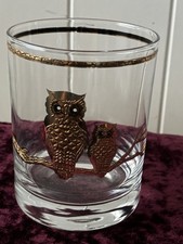 Vintage Culver Gold Owl Rocks Glass Lowball Cocktail Gold Rim Barware picture