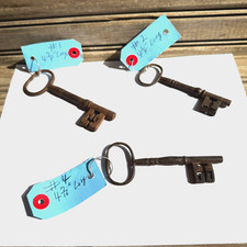 Lot of 3 Antique Skeleton Keys Large Iron Barrel Keys Vintage Door Gate Lock Art picture