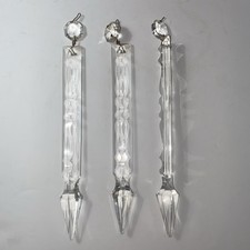 3 XL 8” Antique Glass Prism Cut Crystal Flat Backed Chandelier Replacement Spear picture