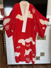 Estate VTG Japanese Kimono Luscious all Silk JUBAN RED SHIBORI hand Tie Dyed picture
