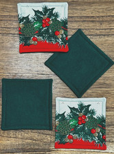 Vintage Sunweave Christmas Tablecloth Coasters - Set of 4 - Holly, Pine Cones picture