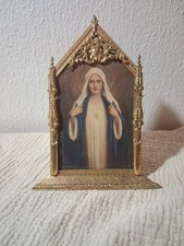 Vintage Immaculate Heart of Mary Gold-Toned Metal Shrine Filigree  picture