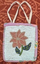 Vintage Native American Floral Beaded Purse Great Lakes Style Hide Back 4.5