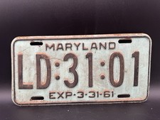 1961 Maryland Passenger License Plate LD-31-01 Original Condition picture