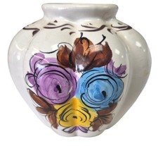 Vintage Vestal Alcobaco Ceramic Vase Hand Painted Portugal 706 Floral 4
