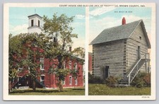 Nashville Brown County IN Courthouse Old Log Jail 1837 Curt Teich Postcard picture