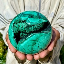 2.4LB Rare Natural Malachite quartz hand Carved sphere Crystal Healing Gem ball picture