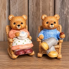 Vintage Homco Bear Figurines Set of 2 1470 Rocking Chair Grandma Grandpa Kitschy picture
